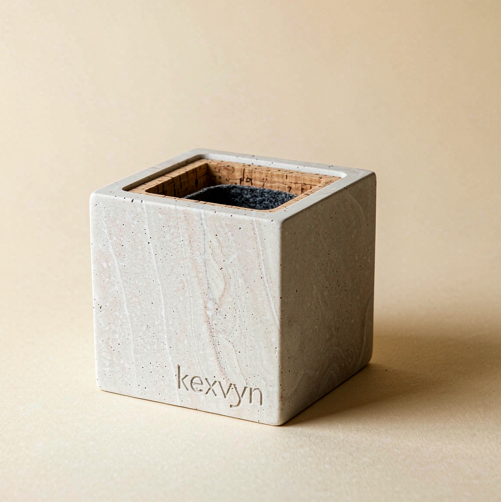 Concrete Pen Cup — Cork-Lined, Felt Base
